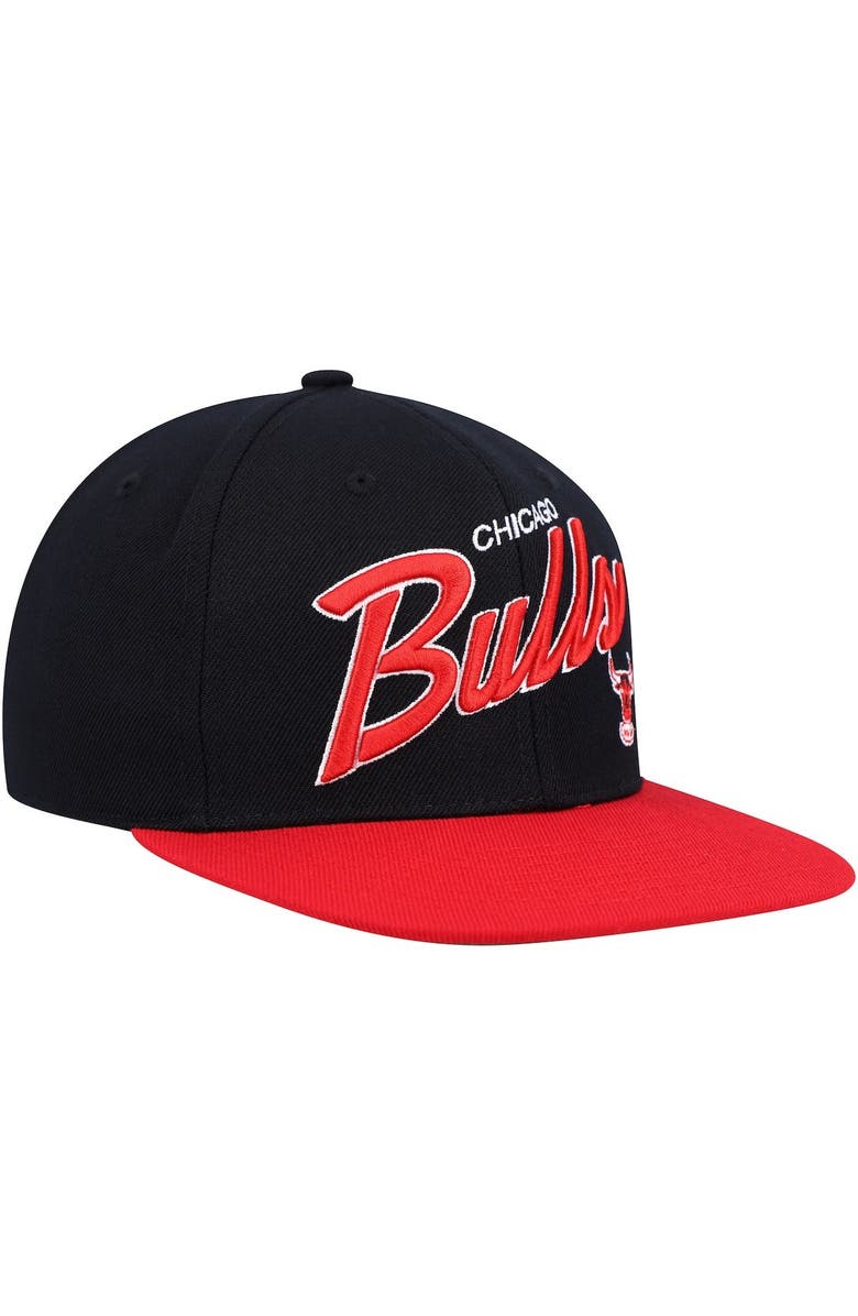 Mitchell & Ness Men's Mitchell & Ness Black/Red Chicago Bulls Team Script 2.0 Fitted Hat, Alternate, color,