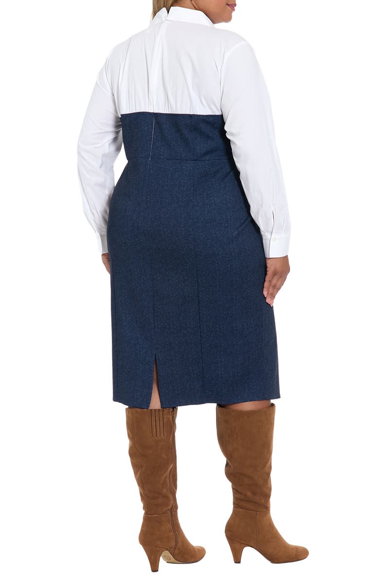 London Times Long Sleeve Twofer Denim Sheath Dress, Alternate, color, Denim