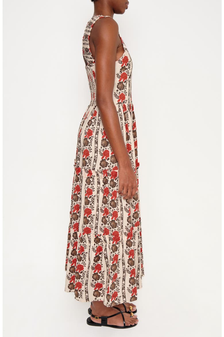New Sunset Floral Tiered Stretch Cotton Maxi Sundress, Alternate, color, BROWN LACED IN BLOOM