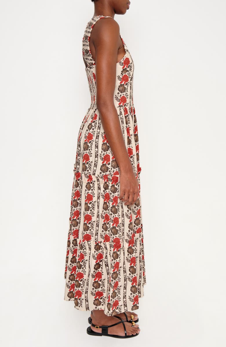 The Lulo Project New Sunset Floral Tiered Stretch Cotton Maxi Sundress, Alternate, color, Brown Laced In Bloom