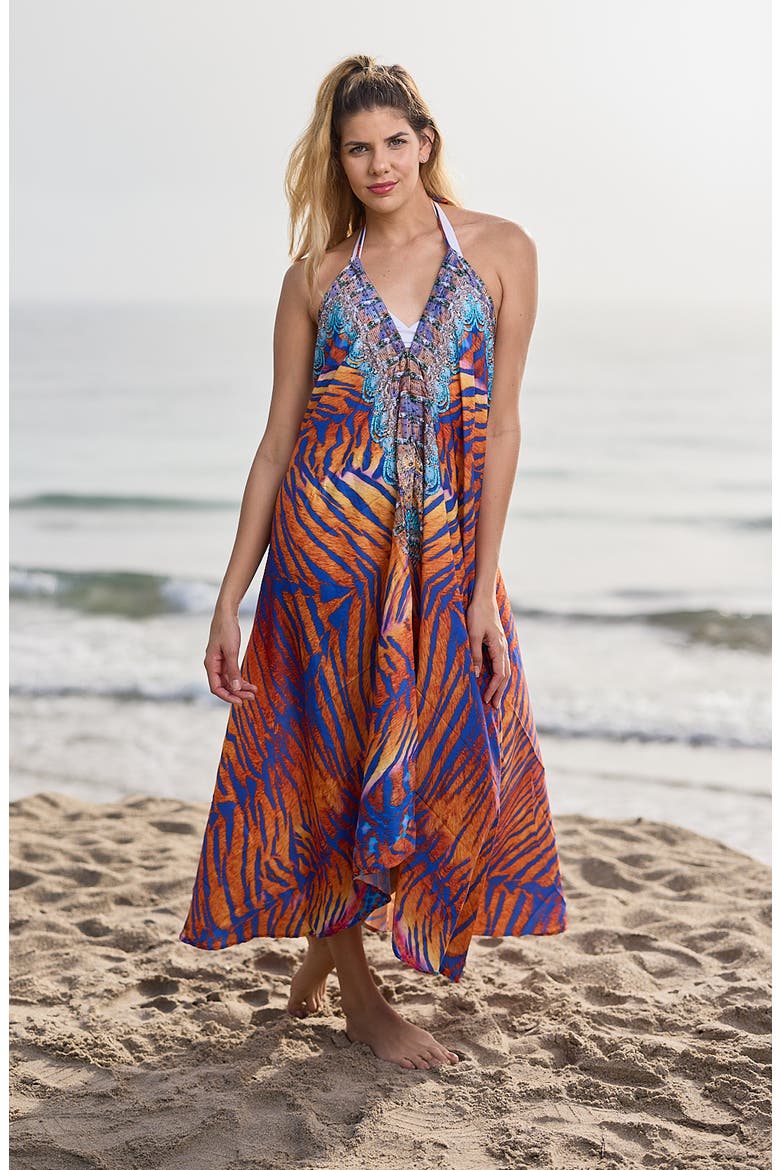 Three Way Handkerchief Hem Maxi Dress, Alternate, color, ORANGE