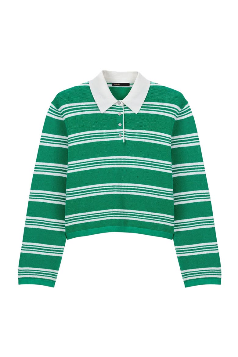 Cropped striped polo sweater, Alternate, color, Green