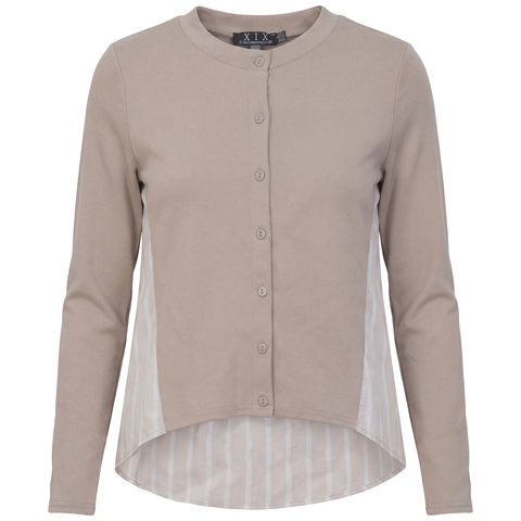Striped Panel Button Front Cropped Cardigan Shirt with High Low Hem