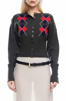 LIONESS Head in the Clouds Argyle Cardigan