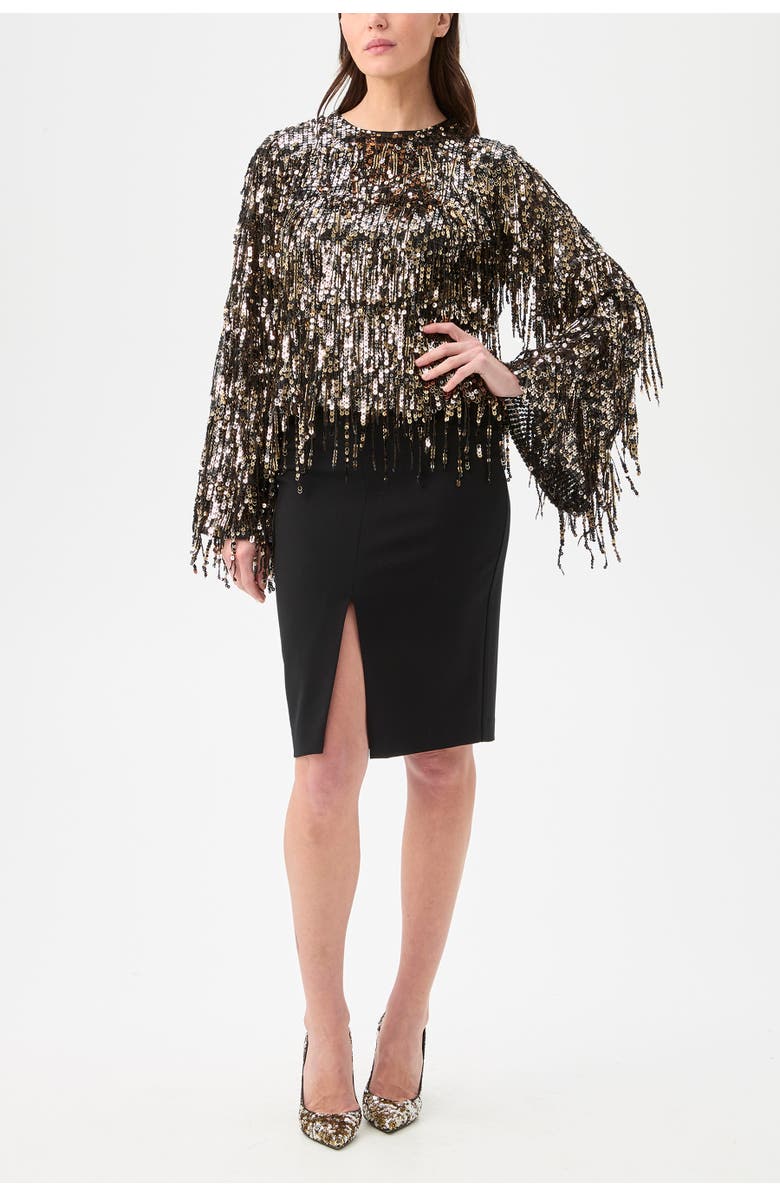 Trina Turk Satine Fringed Sequin Top, Main, color, Black/Gold