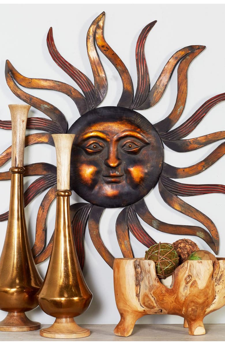 SONOMA SAGE HOME Brass Metal Sunburst Wall Decor with Distressed Copper Like Finish, Alternate, color, 