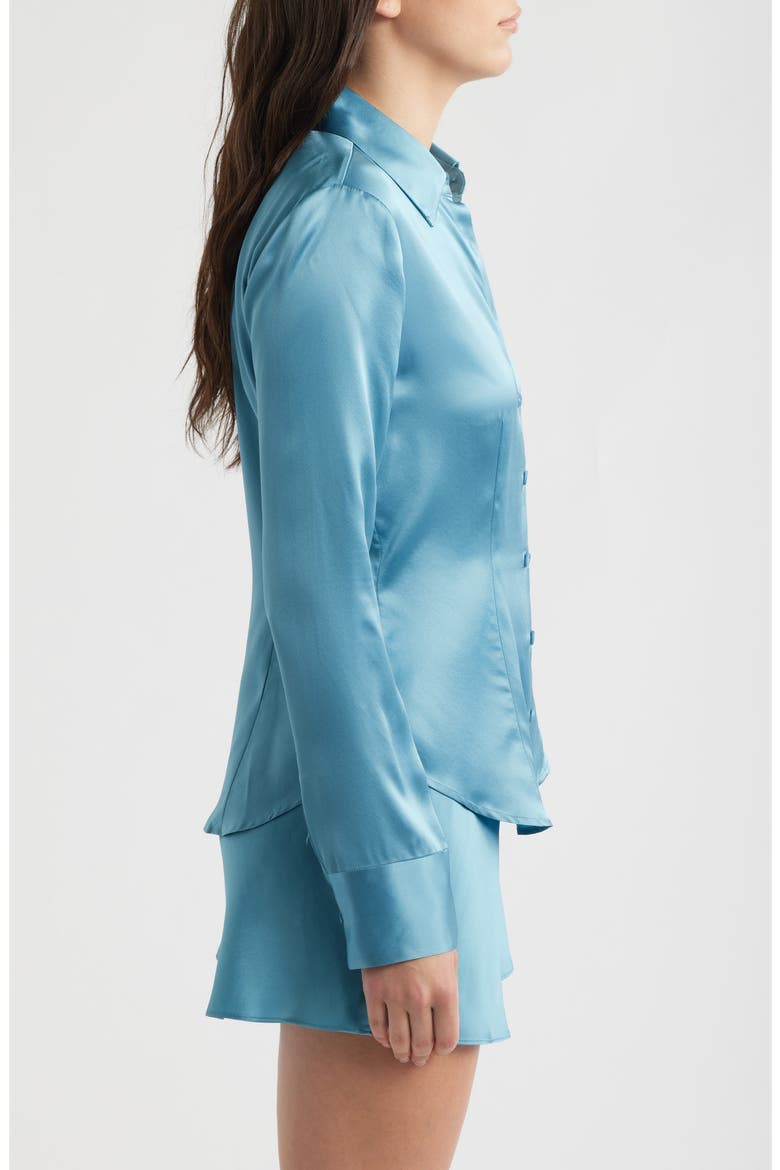 Raya Silk Button-Up Shirt, Alternate, color, SIREN
