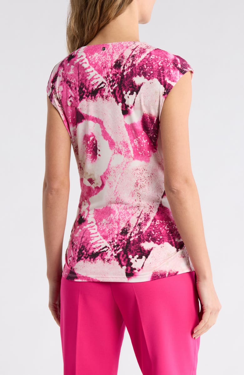 DKNY Asymmetrical Ruched Knit Top, Alternate, color, Hot Pink/ Pebble Combo