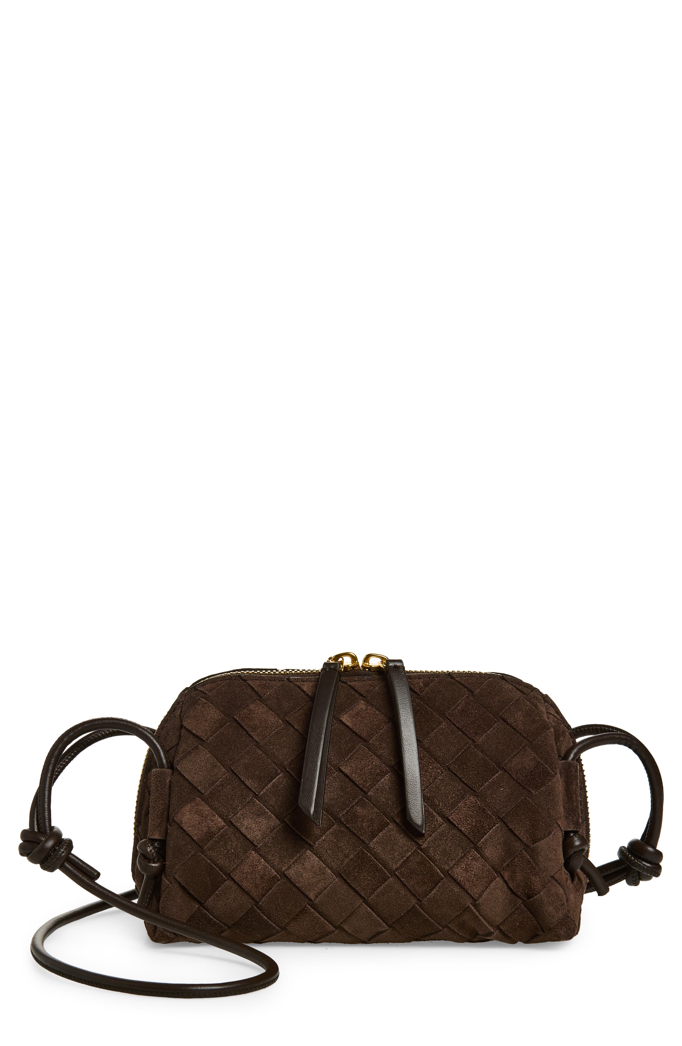 Bottega Veneta Concert Intrecciato Suede Crossbody Pouch, Main, color, 2132 Fondant-Gold