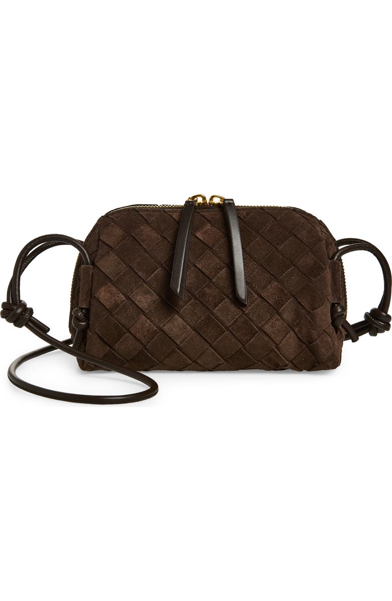 Bottega Veneta Concert Intrecciato Suede Crossbody Pouch, Main, color, 2132 Fondant-Gold
