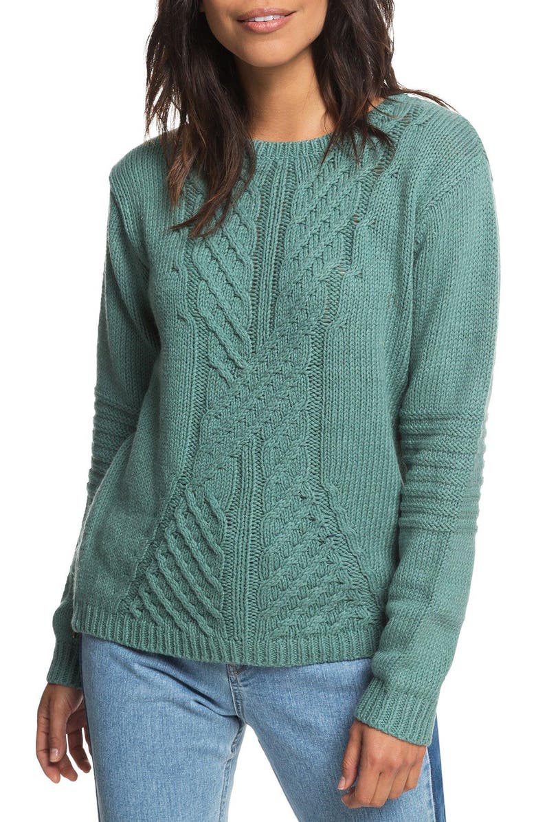 Roxy Glimpse of Romance Cable Knit Sweater, Main, color,