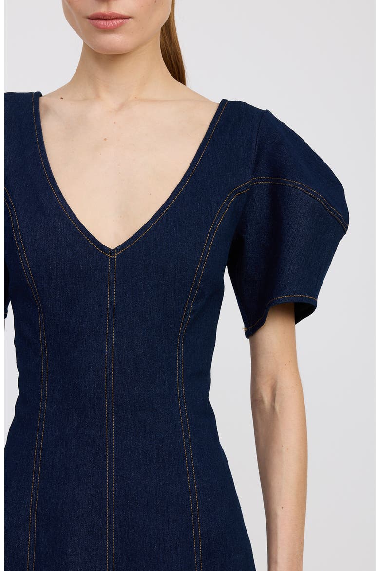 Seraphina Puff Sleeve Denim Midi Dress, Alternate, color, INDIGO