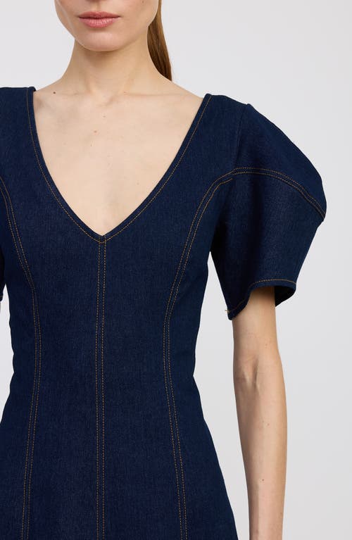 En Saison Seraphina Puff Sleeve Denim Midi Dress In Blue