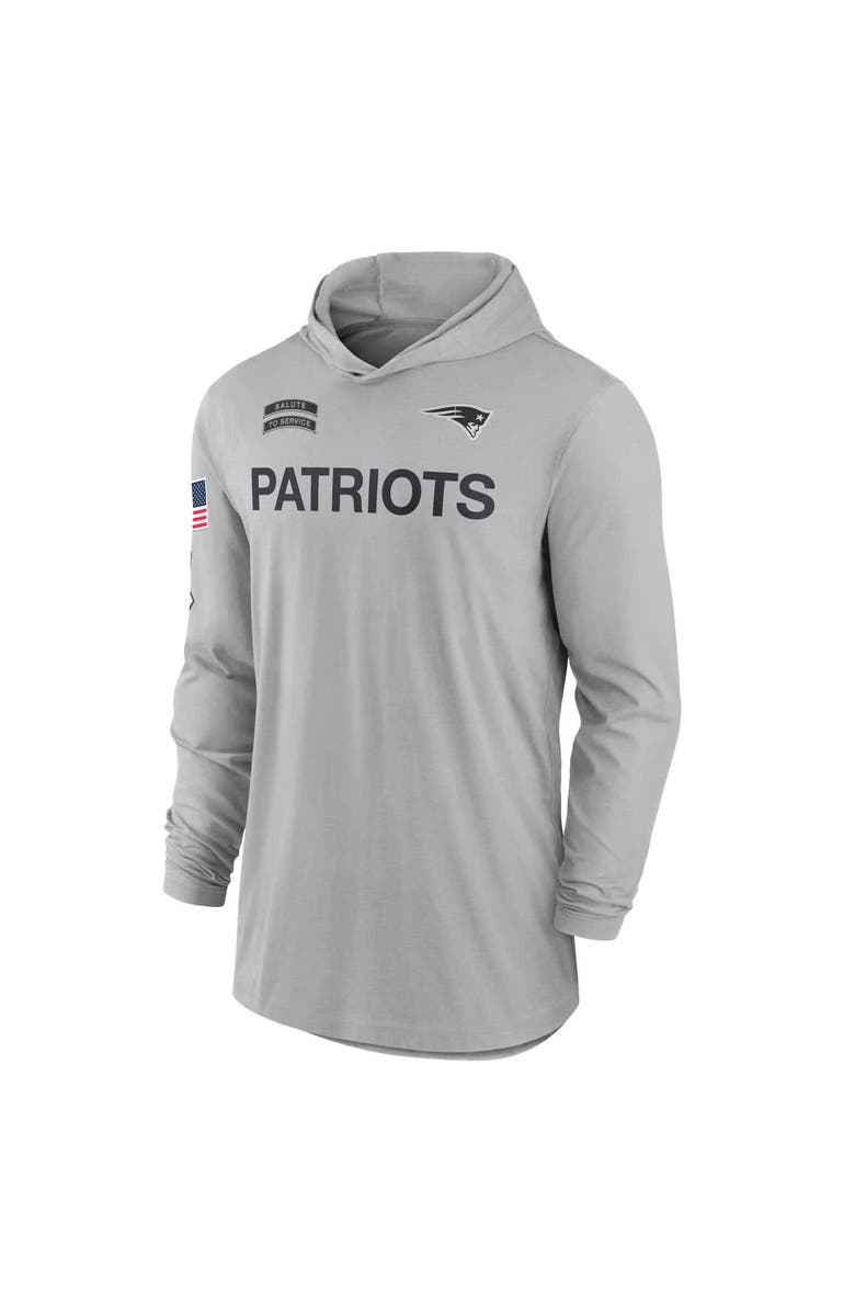 Nike Men's Nike Gray New England Patriots 2024 Salute to Service Lightweight Performance Long Sleeve Hooded T-Shirt, Alternate, color, 