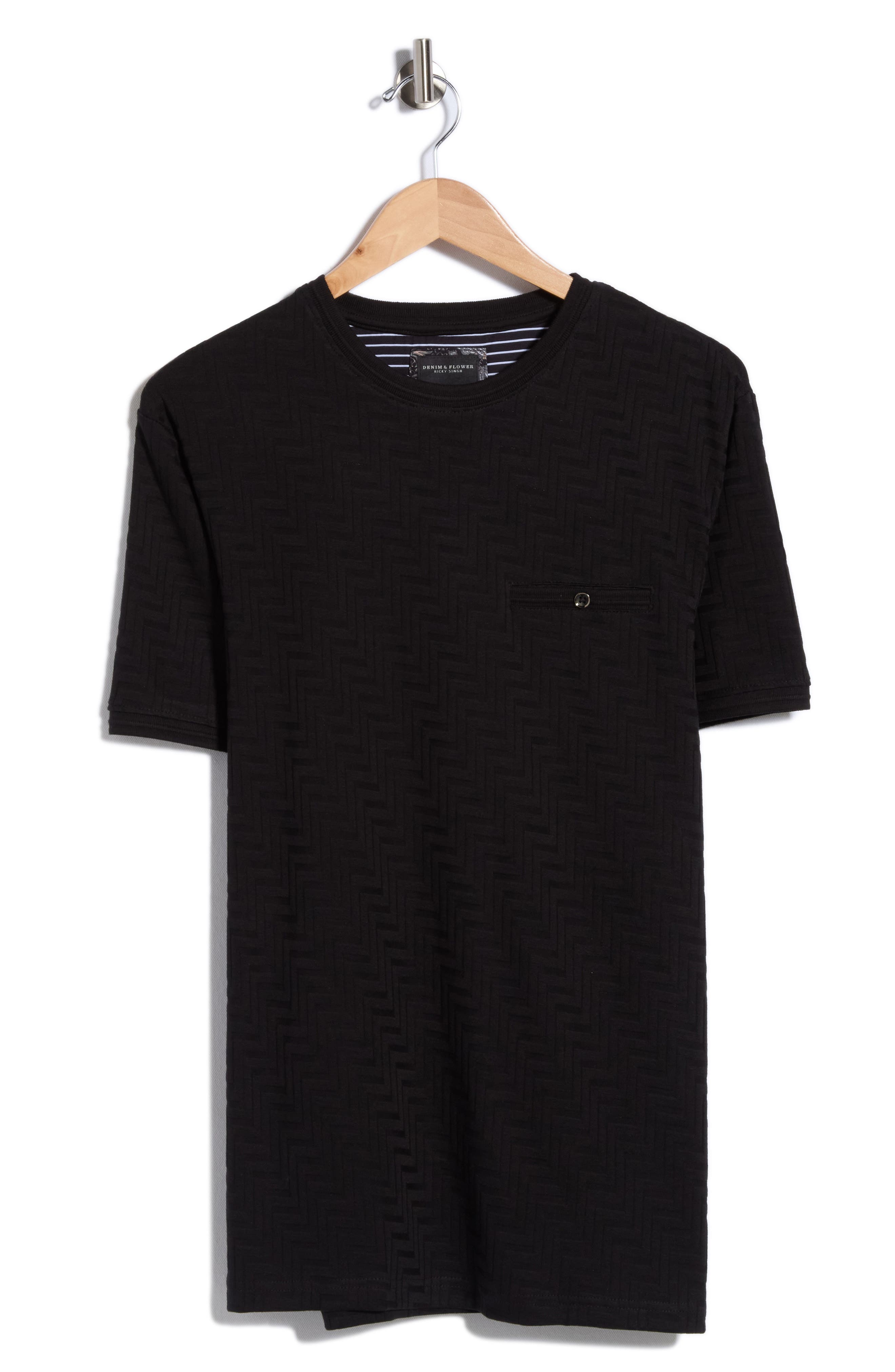 DENIM AND FLOWER Chevron Textured Crewneck Pocket T-Shirt