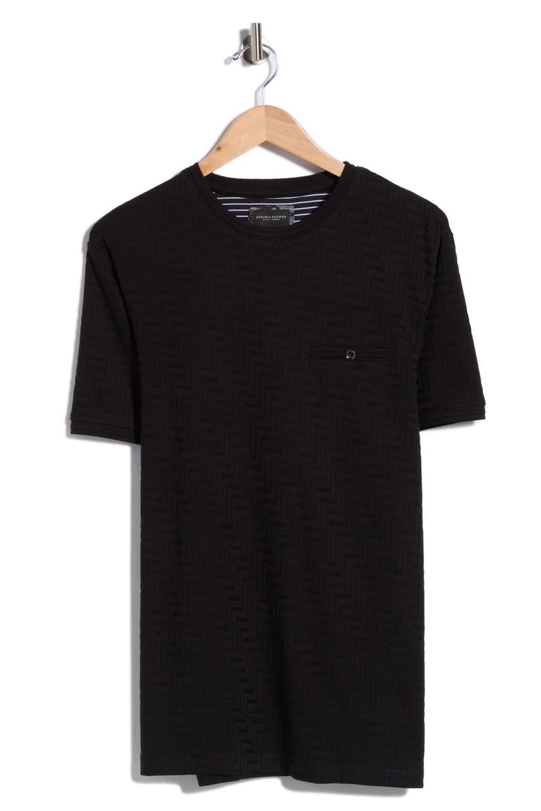 Chevron Textured Crewneck Pocket T-Shirt, Alternate, color, BLACK