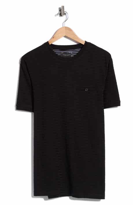 DENIM AND FLOWER Chevron Textured Crewneck Pocket T-Shirt