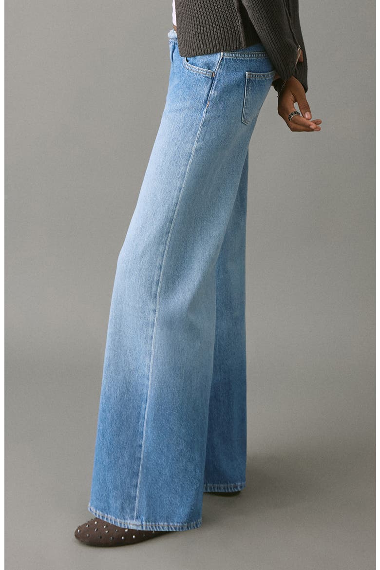 Frayed Waist Wide Leg Jeans, Alternate, color, MEDIUM BLUE