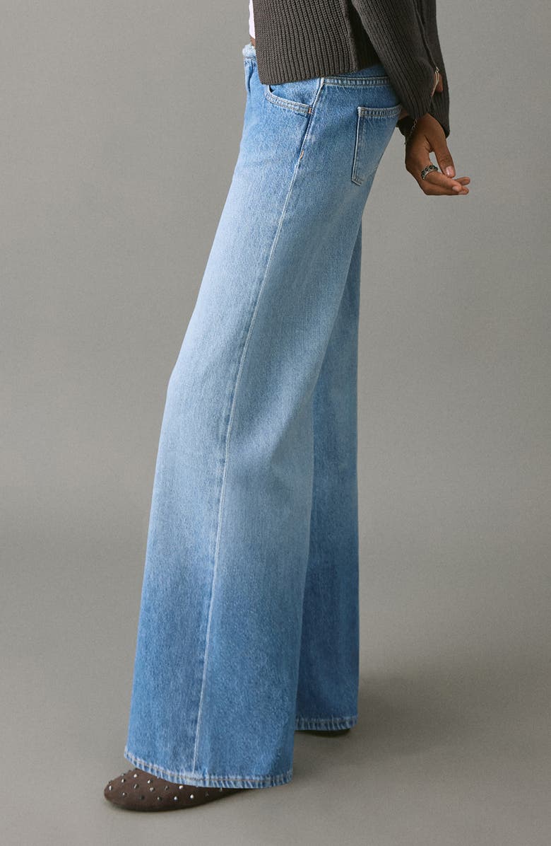 MANGO TEEN Frayed Waist Wide Leg Jeans, Alternate, color, Medium Blue