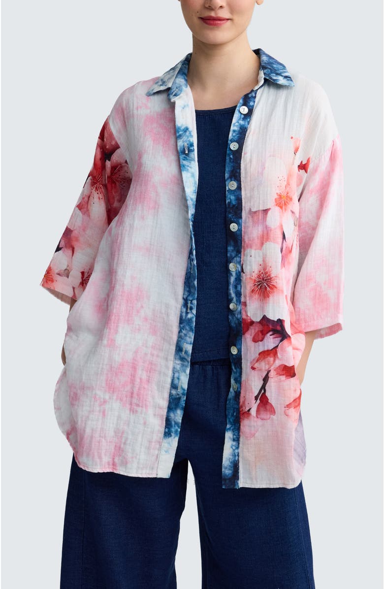 LUUKAA Rosalie Long Printed Muslin Shirt, Main, color, Sakura
