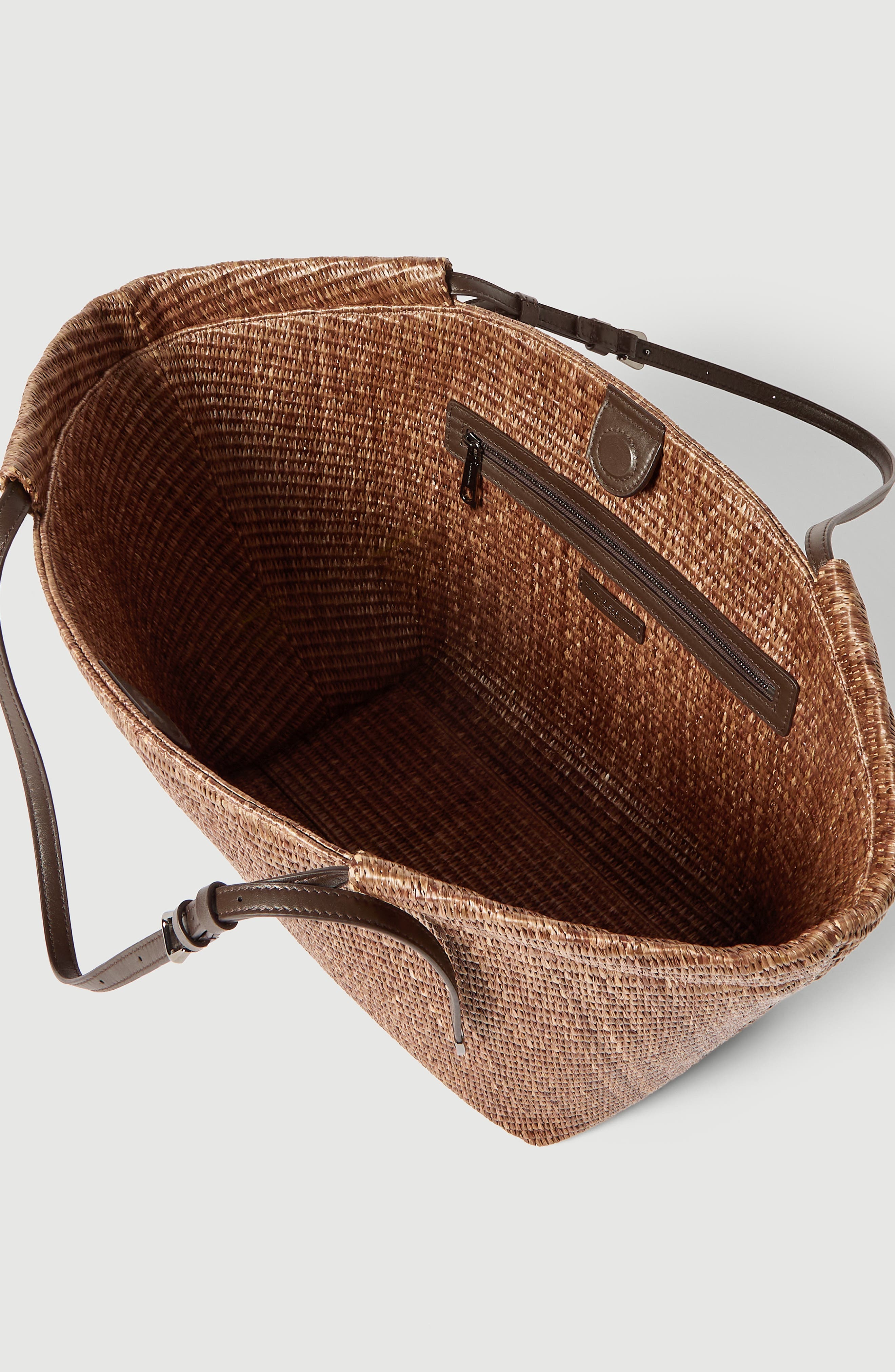Brunello Cucinelli Raffia large panier shopper, Alternate, color, Light Brown