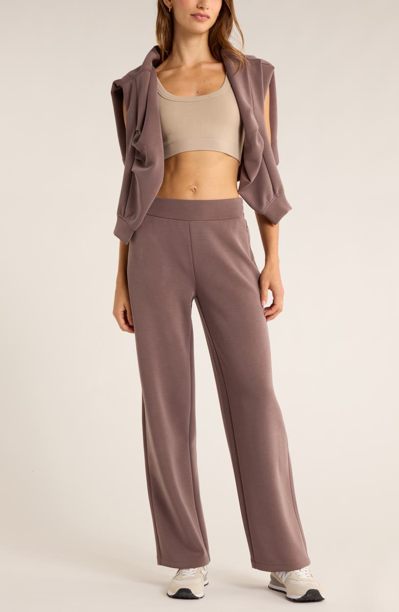 Zella Cozy Scuba Knit High Waist Straight Leg Pants, Alternate, color, Grey Plum