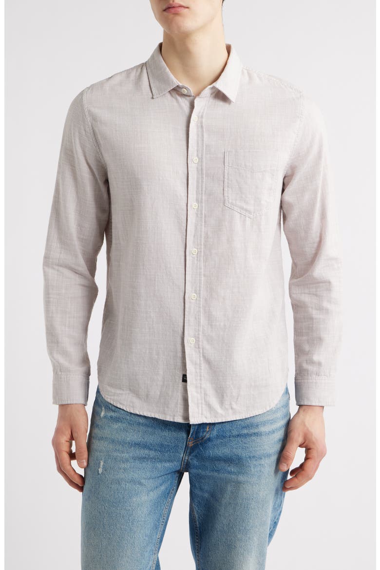 Wyatt Slub Cotton Button-Up Shirt, Main, color, TAHINI ETCH