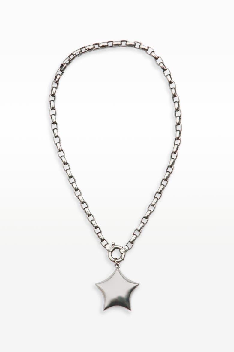 Puffed Star Paperclip Necklace, Main, color, Silver