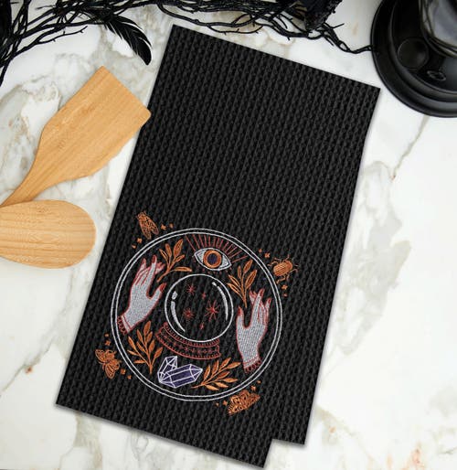 C & F Home C&f Home Magic Crystal Ball Halloween Embroidered Cotton Waffle Weave Kitchen Towel In Black