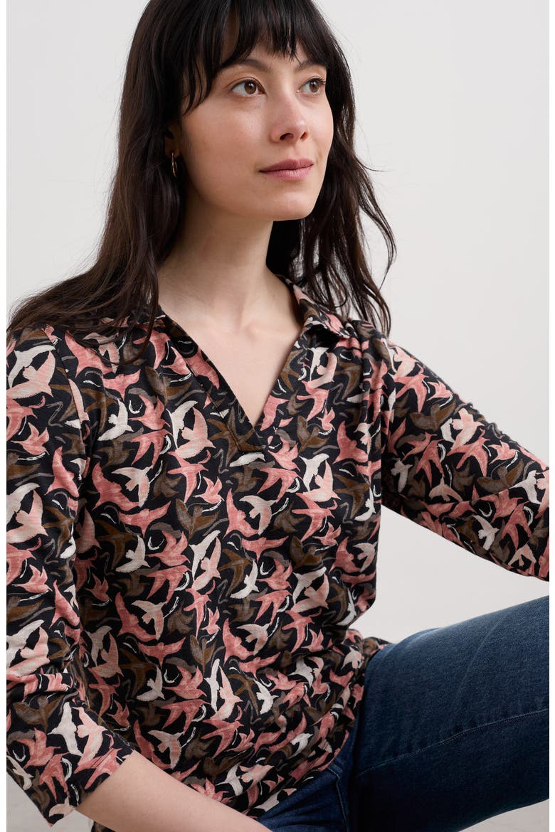 Wavecrest Print Organic Cotton Top, Alternate, color, SWOOPING BIRDS MIX