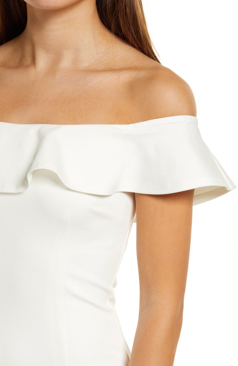 Lulus City Nights Ruffled Off the Shoulder Midi Dress, Alternate, color,