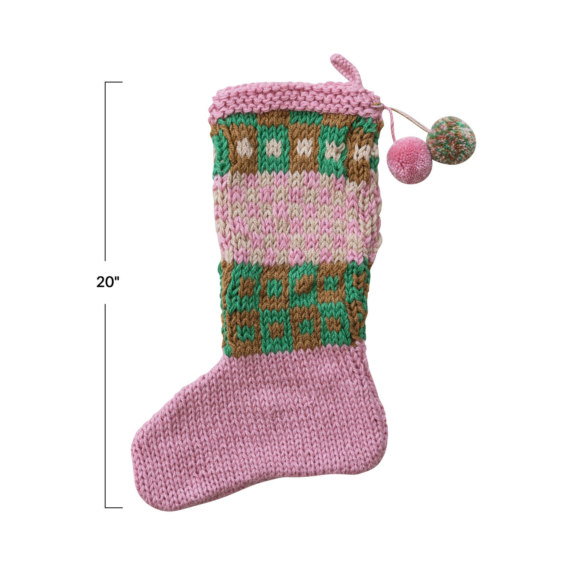 Olive Grove Acrylic Crocheted Stocking with Pattern & Pom Poms ...