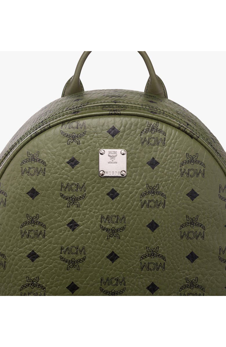 MCM Stark Side Studs Backpack in Visetos, Alternate, color, Khaki Moss