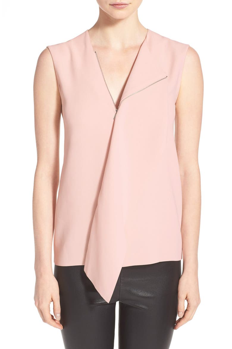 Drape Laser Cut Zip Neck Shell, Main, color, NEW BUFF
