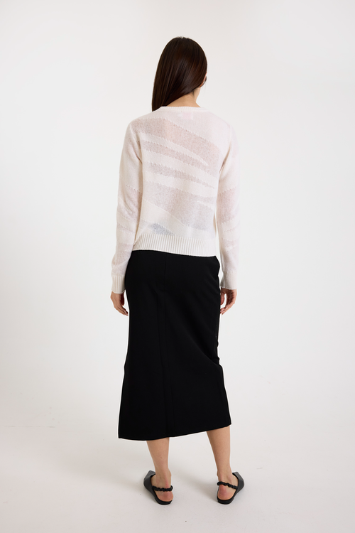 Brodie Pure Cashmere Mix Gauge Zebra Crew Neck Jumper In White