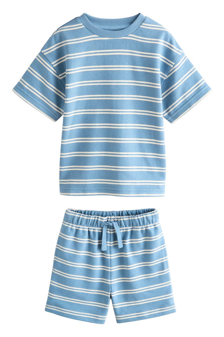 Kids' Stripe Jersey Cotton T-Shirt & Shorts Set, Main, color, BLUE