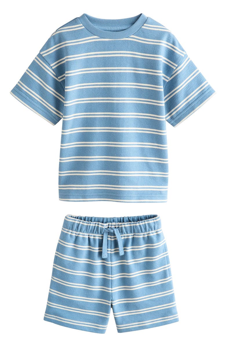 NEXT Kids' Stripe Jersey Cotton T-Shirt & Shorts Set, Main, color, Blue