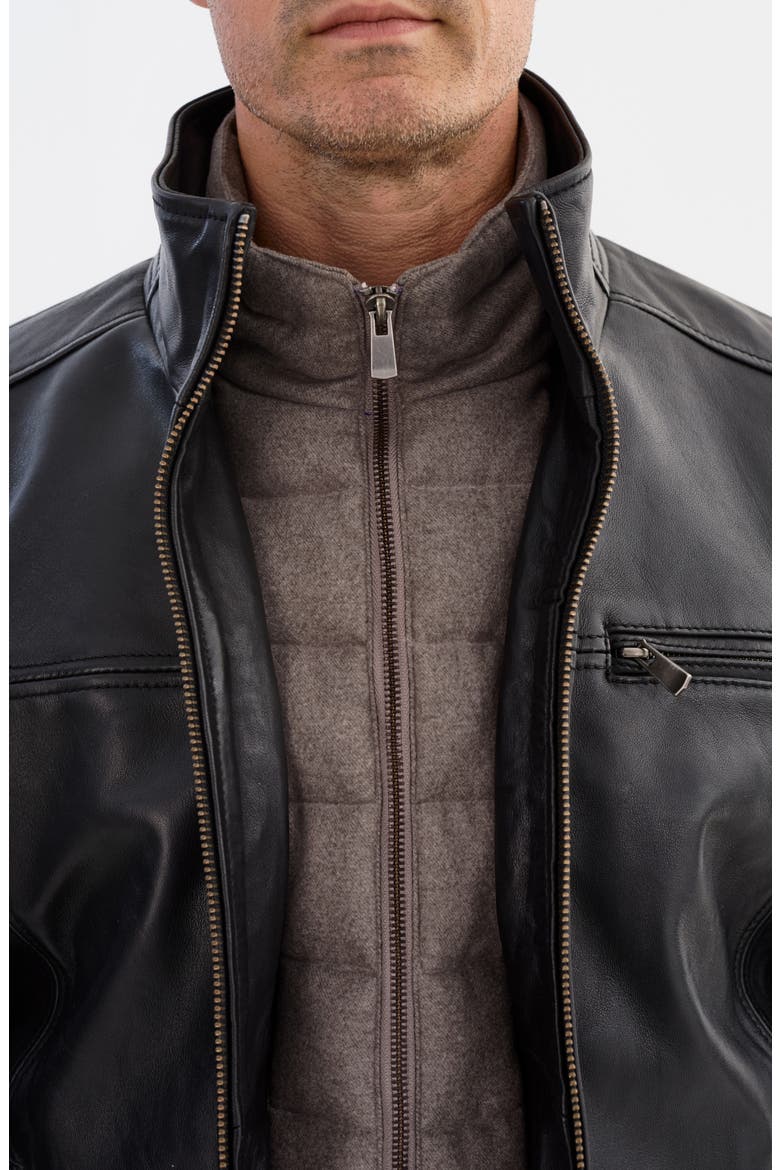 Leather Bomber Jacket, Alternate, color, BLACK