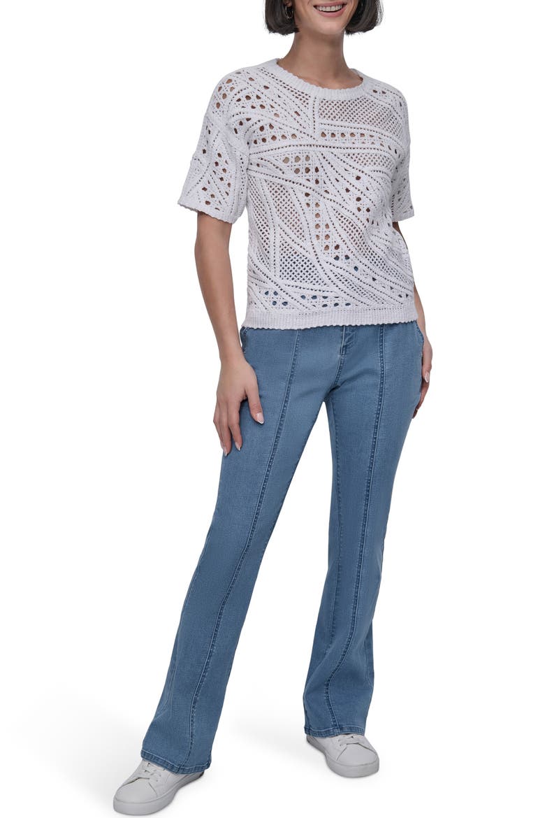 Cotton Crochet Sweater, Alternate, color, WHITE