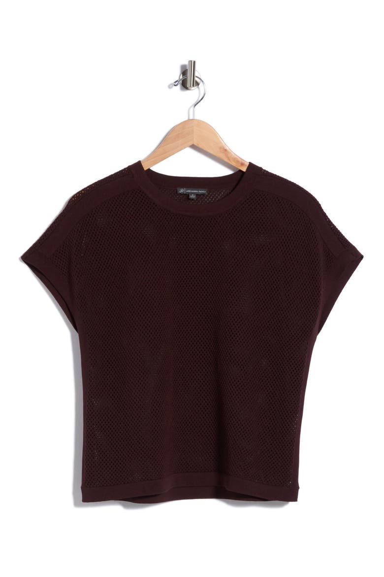 Mesh Openwork Sweater, Alternate, color, CHOCOLATE