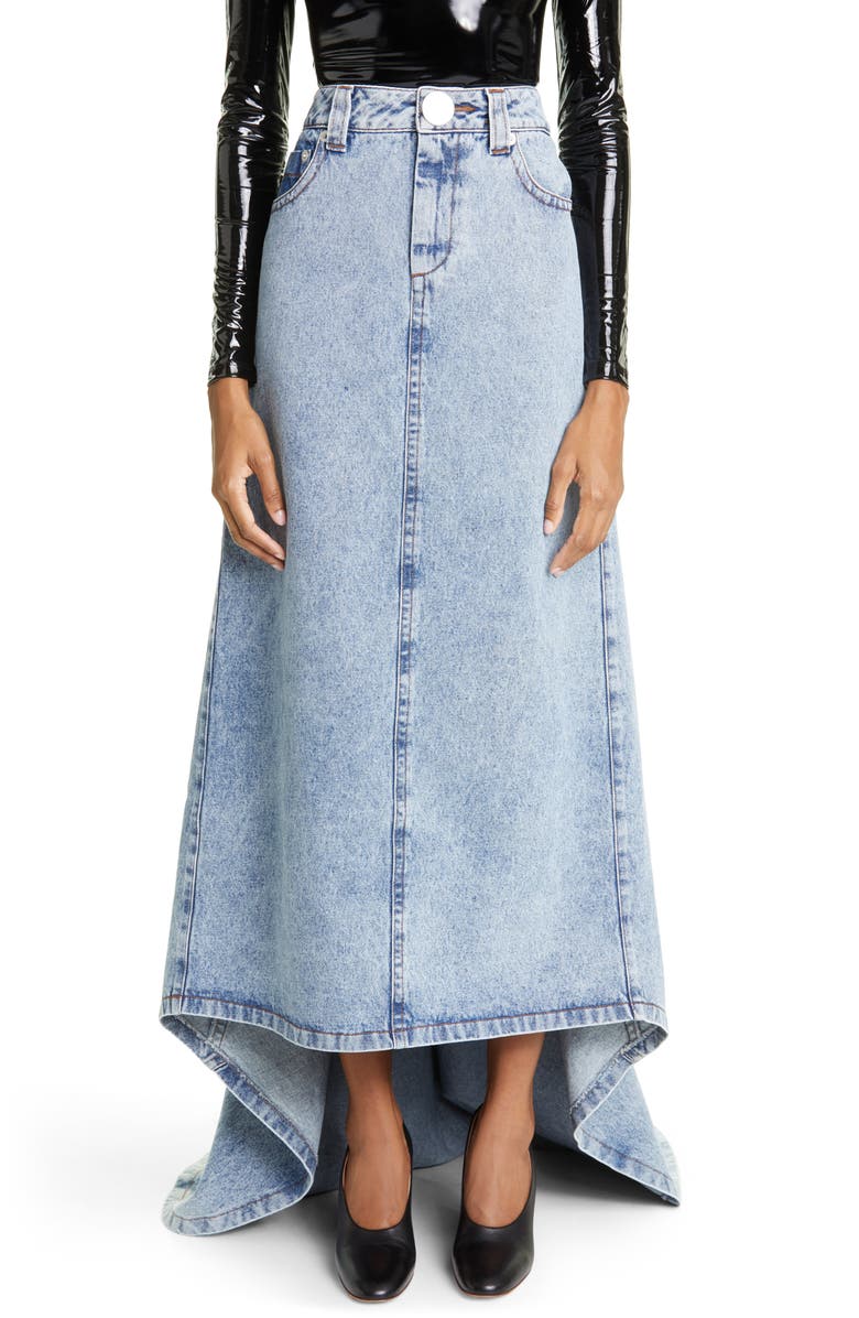 Vaquera Denim Maxi Skirt with Train, Main, color,