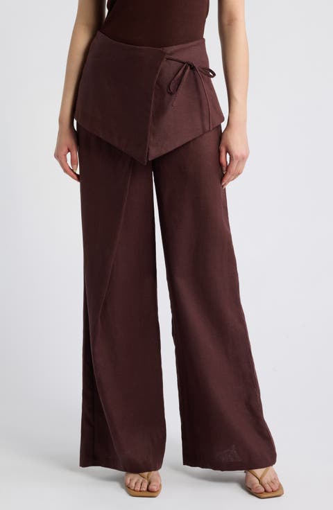 Paulina Wrap Detail Straight Leg Linen Pants