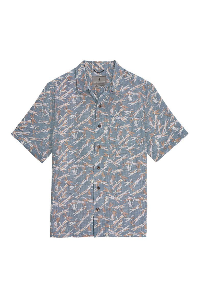 Camino Pucker Short Sleeve Button-Up Shirt, Main, color, ORION BLUE DRAGONFLY