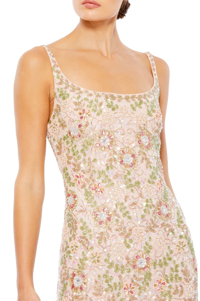 Women's Sleeveless Hand Beaded Floral Midi Dress, Alternate, color, NUDE MULTI