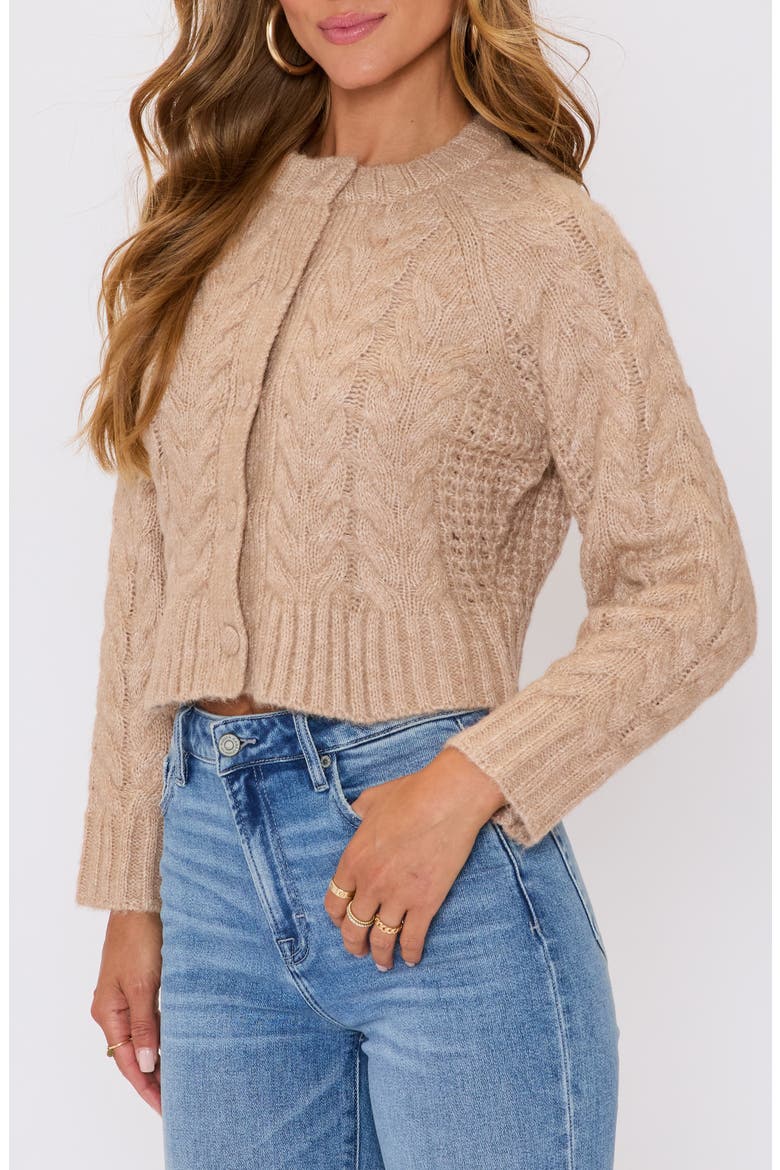Harper Cable Knit Cardigan, Alternate, color, TAUPE