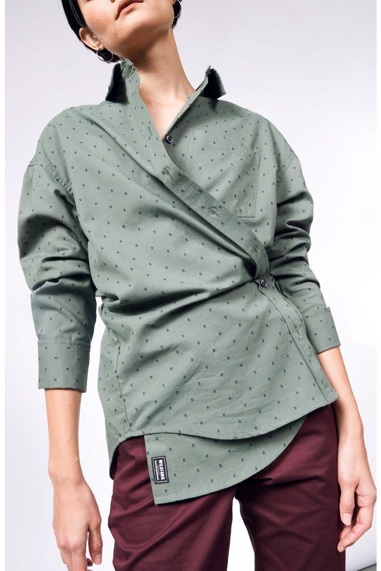 The Essential Long Sleeve Oversized Wrap Button Up, Main, color, IVY/NAVY