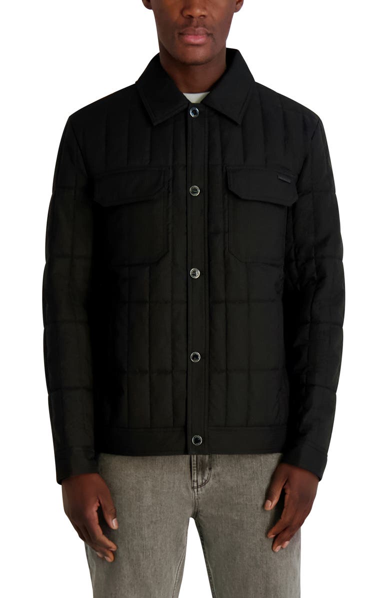 KARL LAGERFELD Quilted Herringbone Shirt Jacket, Main, color, Black