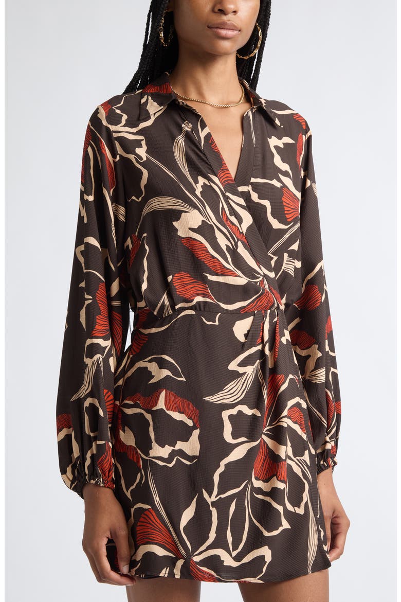Carolyn Long Sleeve Minidress, Alternate, color, HERITAGE BROWN FLORAL