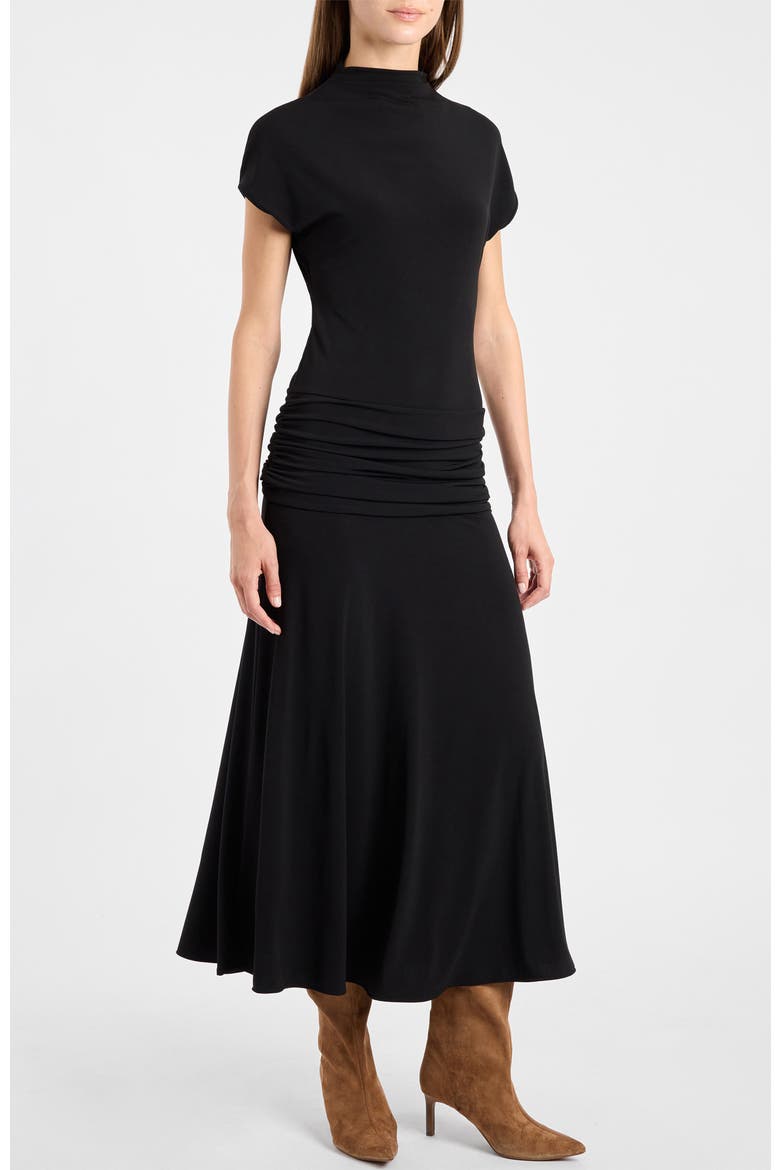Kardi Ruched Mock Neck Maxi Dress in Soft Jersey, Alternate, color, Onyx