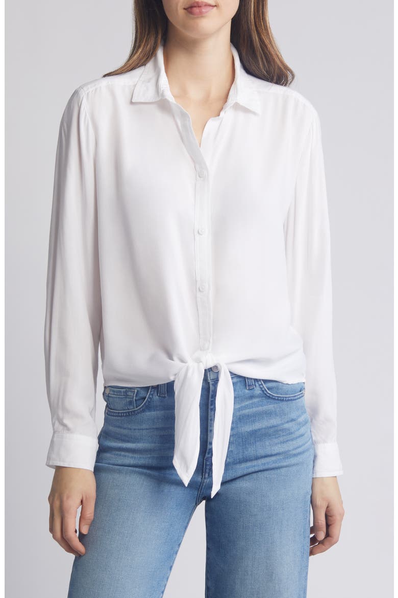 Magnolia Tie Front Button-Up Shirt, Main, color, WHITE